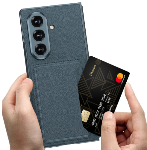 Samsung Galaxy Z Fold 7 Suni Deri Arka Yüzey Lux GKK Kartlıklı Kıpta Silikon Kapak - Titanyum