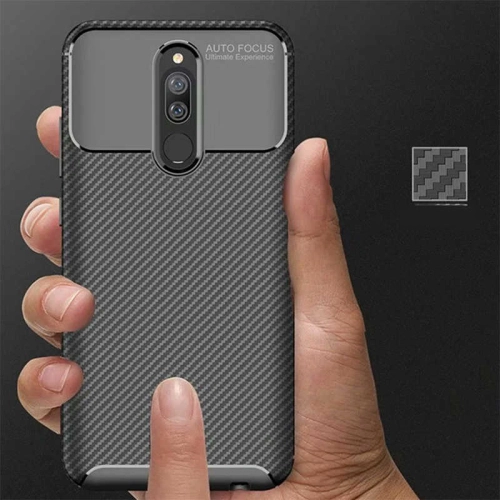 Xiaomi Redmi 8 Kılıf Karbon Görünümlü Silikon Parmak İzi Bırakmayan Negro Kapak - Lacivert