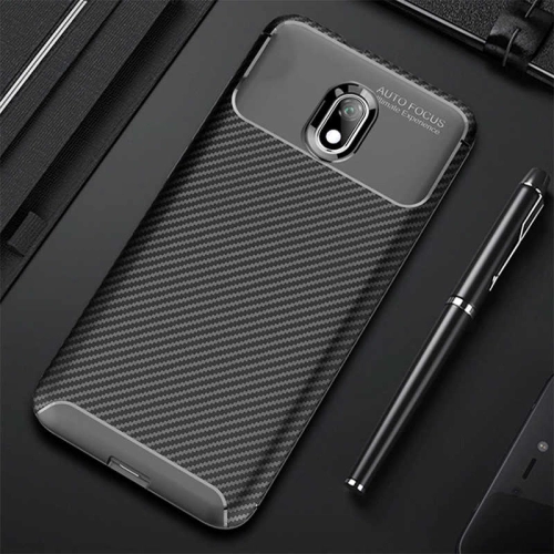 Xiaomi Redmi 8A Kılıf Karbon Görünümlü Silikon Parmak İzi Bırakmayan Negro Kapak - Siyah
