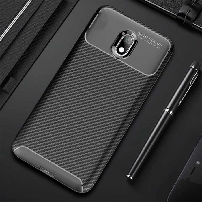Xiaomi Redmi 8A Kılıf Karbon Görünümlü Silikon Parmak İzi Bırakmayan Negro Kapak - Siyah