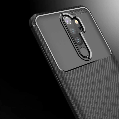 Xiaomi Redmi Note 8 Pro Kılıf Karbon Görünümlü Silikon Parmak İzi Bırakmayan Negro Kapak - Siyah