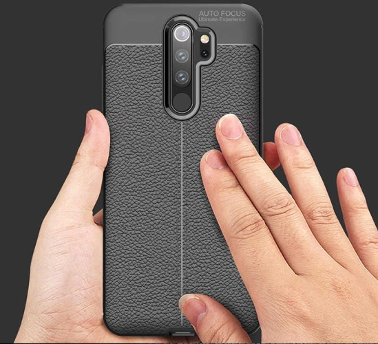 Xiaomi Redmi Note 8 Pro Kılıf Deri Görünüm Premium Soft Niss Kapak - Siyah